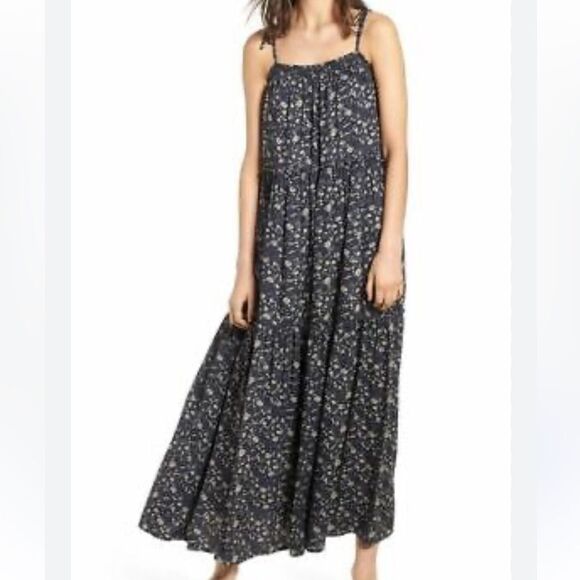 Hinge Anthropologie Blue Floral Print Tiered Maxi Dress(Size XS) - Picture 1 of 9
